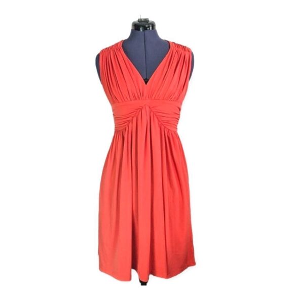 Boston Proper Flowy Ruched Sleeveless Orange Midi Dress - Picture 1 of 9